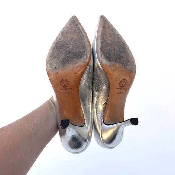 Dries Van Noten Silver Designer Pumps Metallic High Heels 38.5 Size 8.5 Leather - Picture 9 of 14